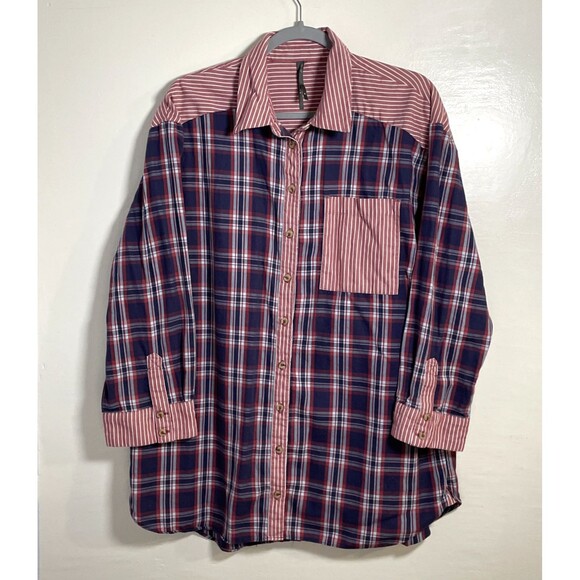 By Anthropologie Flannel Boyfriend Women's Button down Shirt Medium 100% Cotton - Picture 2 of 9